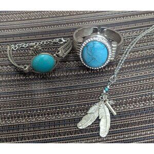 Turquoise Gemstone Vibrant Watch Bracelet & Necklace 3PC Set